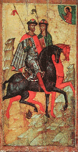 Russian Icon Art Print: Icon of Saints Boris and Gleb on Horseback 